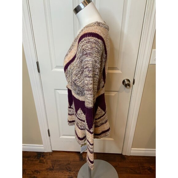 Free People Purple Tan Geometric Knit Cardigan, Size S - Picture 3 of 5